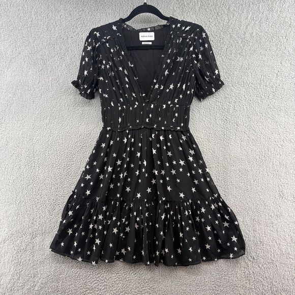 Valencia & Vine Star Print Pleated Mini Dress Black White XS Galaxy Celestial - Picture 4 of 14